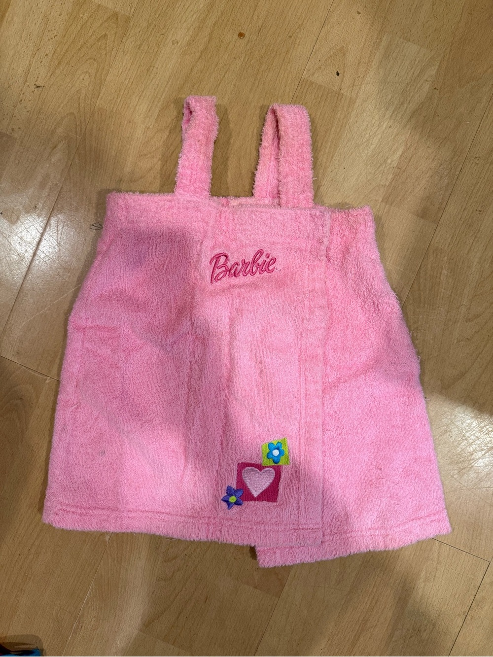 Barbie Pink Terry Kids Beach Wrap with Heart & Flower Accents
